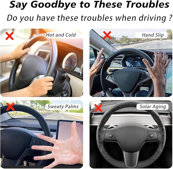 for Tesla 2017-2023 Model 3 and 2020-2024 Model Y Steering Wheel Cover Trim Interior Decoration Protection Accessories (M3/My-Black)