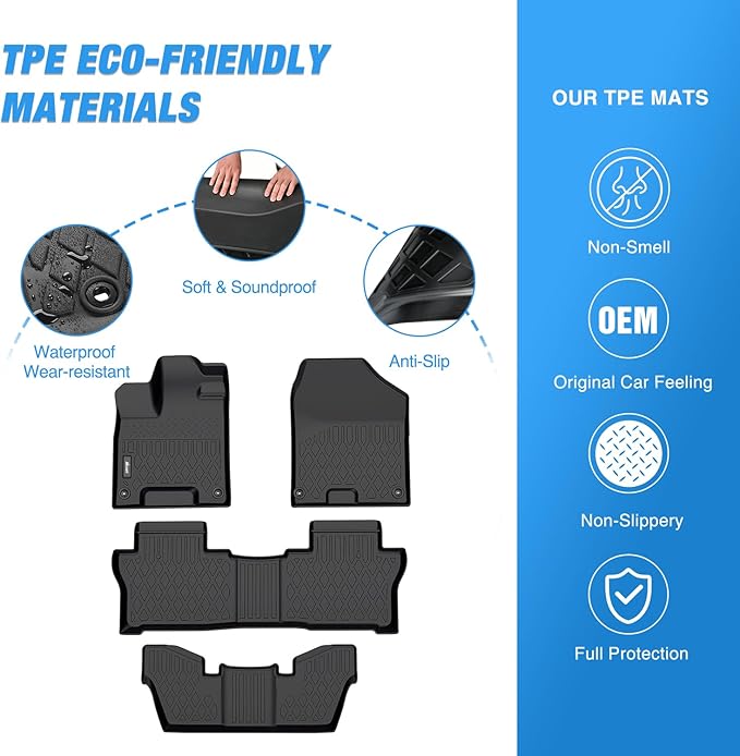 Nilight TPE Floor Mats for Honda Pilot 7 Passenger 2016 2017 2018 2019 2020 2021 2022,All Weather Custom Fit Heavy Duty Floor Liners