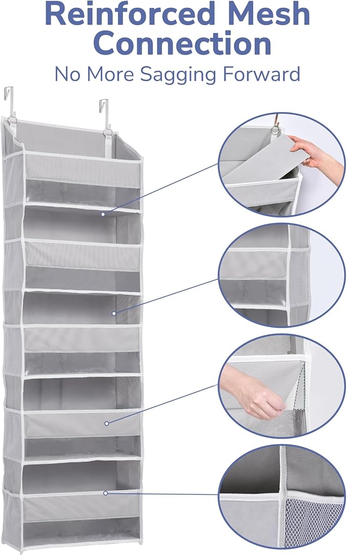 ULG 1 Pack Over Door Organizer with 5 Large Pockets 10 Mesh Side Pockets, 44 lbs Weight Capacity Hanging Storage Organizer wi