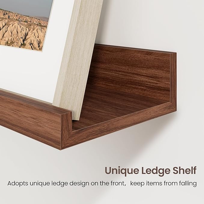 Axeman 48 Inch Floating Shelves | Walnut Picture Ledge Shelf Set of 3 | Rustic Wood Wall Shelves with Lip | 48" Walnut Pictur