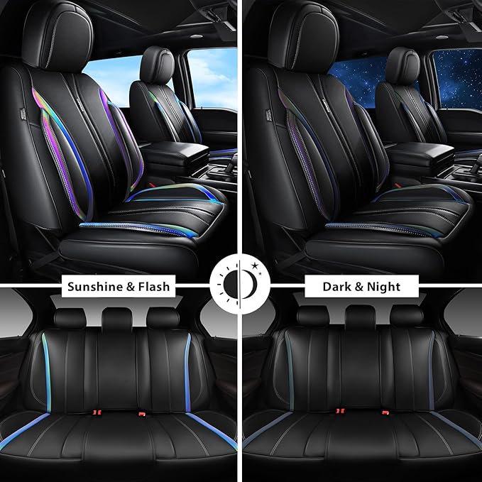 CAR PASS Nappa Leather Car Seat Covers, Durable Waterproof Luxury Universal for SUV Pick-up Truck Sedan, Anti-Slip Driver 5 S