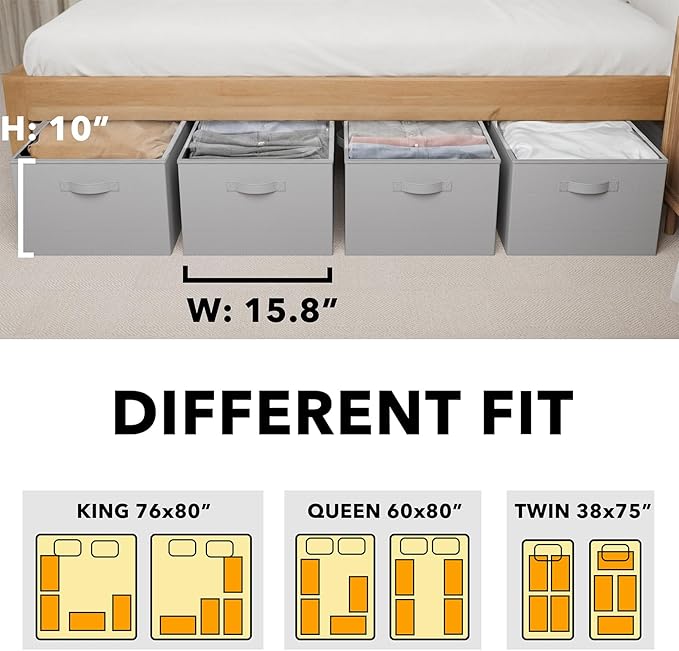 SpaceAid 4 Pack 10" High Under Bed Storage Containers, Large Underbed Storage Organizer Bins with Lids for Bedroom, Dorm, Clo