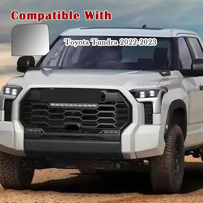 Blind Spot Detection Passenger Side Mirror Replacement for Toyota Tundra 2022-2023, Right Upper Exterior Side Rearview Mirrors Glass, with Backing Plate, Power Heated