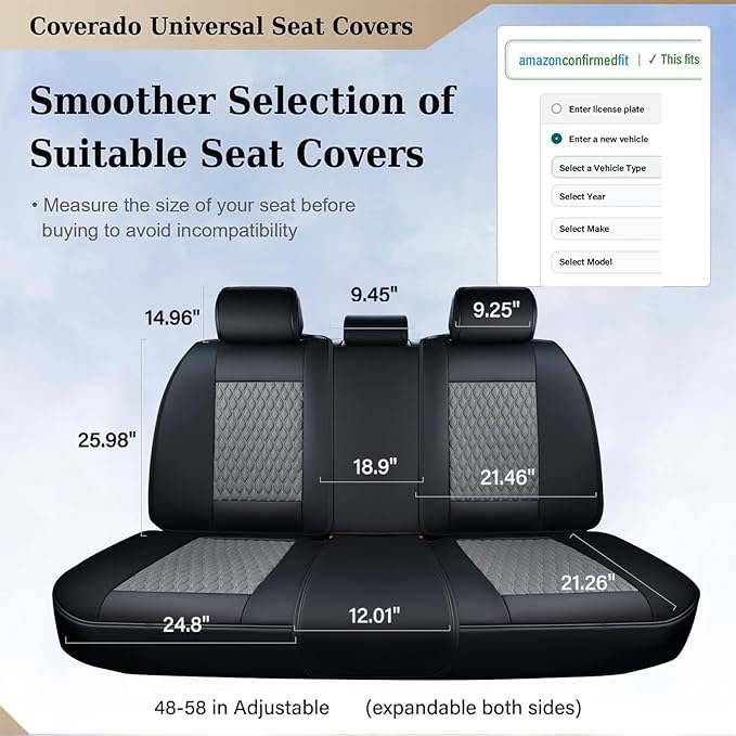 Coverado Leather Rear Seat Covers for Cars, Waterproof Back Seat Cover, Universal Automotive Seat Cushion Protector for Most 