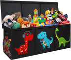 Mabahoo Extra Large Toy Box Chest, Collapsible Sturdy Kids Storage Organizer Bins with Lids, Black Dinosaur Toy Chest for Boy