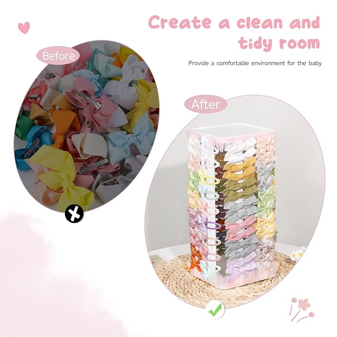 POVETIRE Bow Holder for Girls Hair Bows,Pink Hair Bow Organizer, Hair Clips Stand Hair Accessories Rack Display Decors Baby N