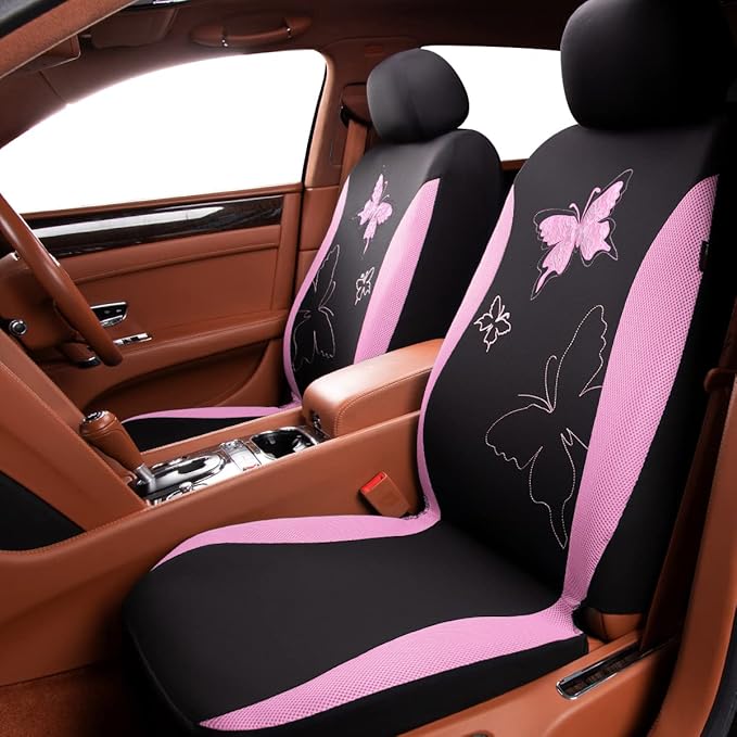Flying Banner Butterfly car seat Covers ful Set Fashion Universal Lady Woman Female Rear Bench Split Colorized (Pink, Full Se