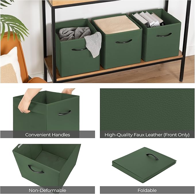 StorageWorks Green Storage Cubes, 11 Inch Cube Storage Bins with Handle, Cube Storage Organizer Bins for Shelves and Closet, 
