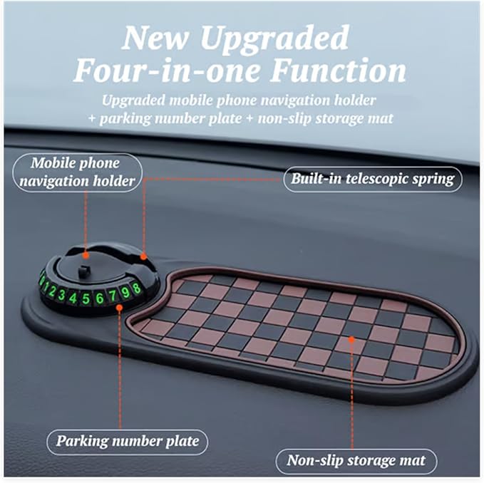 Multifunctional Car Anti-Slip Mat, 360° Rotatable Phone Holder Dashboard Pad with Temporary Parking Number, Rotatable Car Ant