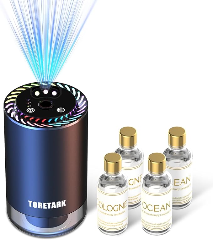 Smart Car Air Freshener with Star Light & 200ml Diffusers Oil Refills, Auto On/Off Aroma Diffuser, 3 Adjustable Mist Modes Re