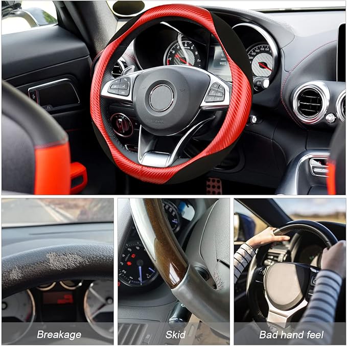 Steering Wheel Cover for Women and Men, Carbon Fiber Plush Steering Wheel Cover Soft Anti-Slip Comforting, Universal 15 Inche