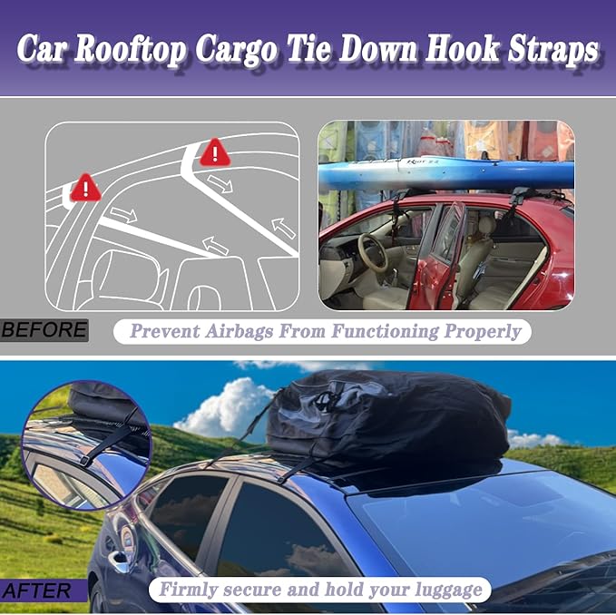 Car Rooftop Cargo Tie Down Hook Straps,Adjustable Roof Cargo Carrier Straps for Car Roof Bag,No Roof Rack Required,6Pcs