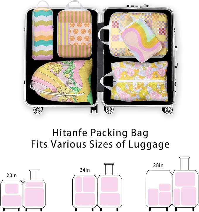 6 Pcs Compression Packing Cubes, Packing Cubes for Travel, Waterproof Luggage Organizer Bags Set, Cute Packaging Cubes for Wo