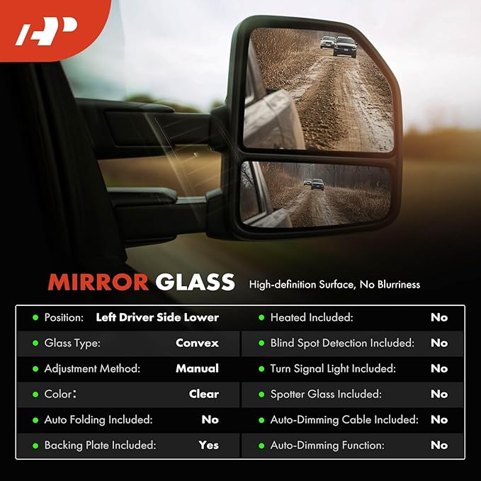 A-Premium Ram Left Driver Side Lower Mirror Glass Compatible with Dodge Ram 1500 2009-2024, Ram 2500 3500 2010-2018 - Towing Mirror, Convex Glass with Rear Mounting Bracket - Replace# 68067731AA