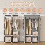 VTRIN Portable Closet Wardrobe for Hanging Clothes with 4 Storage Shelves, 2 Hanging Rods and 6 Pockets, Stable and Easy Asse