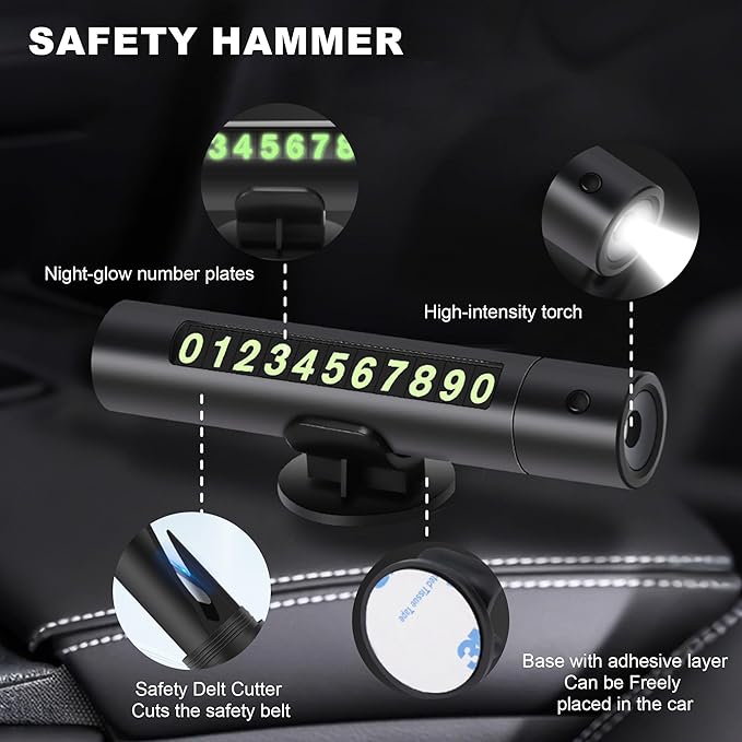 Upgraded 2026 Safe Hammer Glass Breaker Flashlight Car Parking Card, Car Hammer Seatbelt Cutter Window Breaker Emergency Esca
