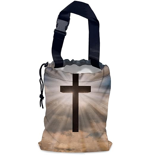 Jesus Christ Cross Car Trash Bag,Hanging Drawstring Car Garbage Bag,Waterproof Canvas Car Back Seat Organizer with Adjustable Buckle,for Vehicles,SUVs,Camping,Road Trips