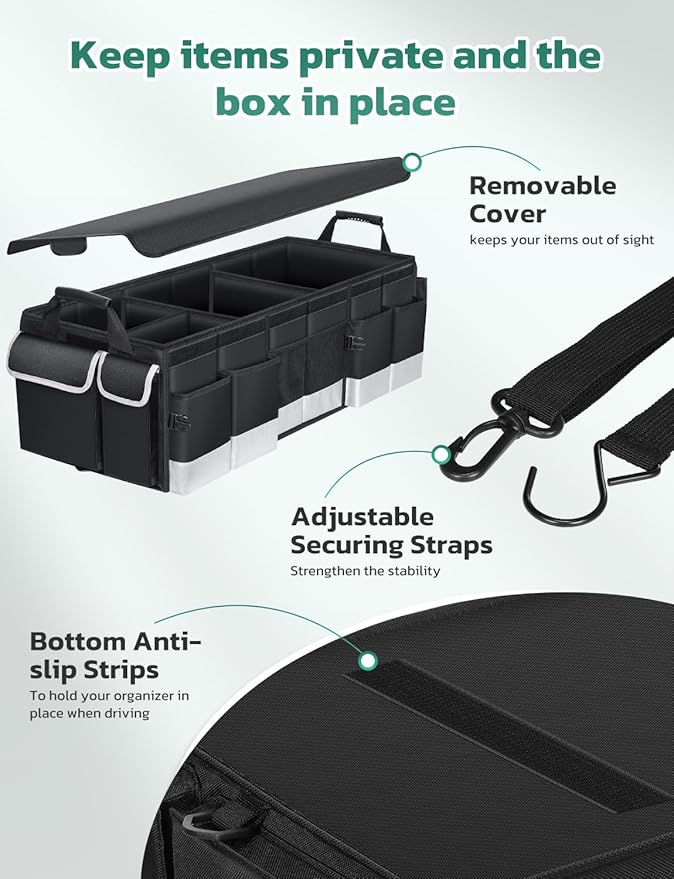 Oasser Trunk Organizer with Cooler Bag 95L, Bearing 110lb No Deformation, Collapsible with Multi Compartments, Removable