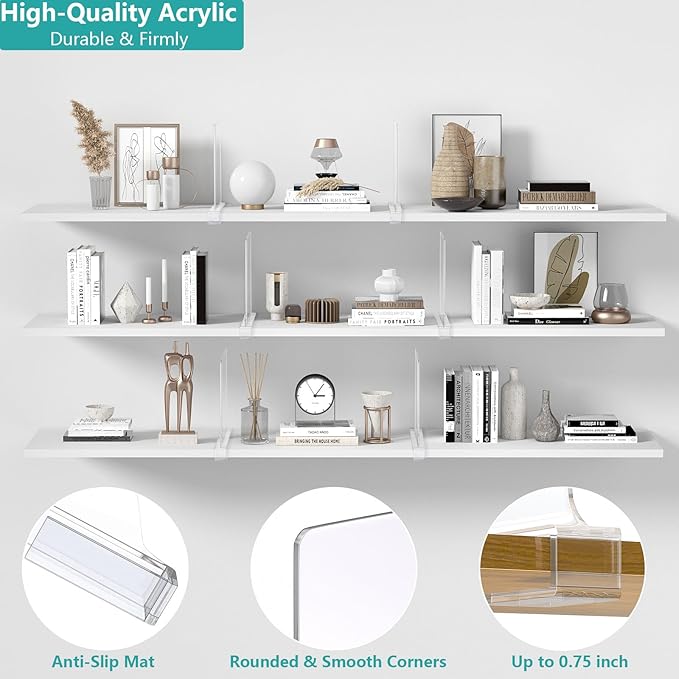 Aolloa 6 PCS Shelf Dividers for Closet Organization Acrylic Clear Closet Shelf Divider for Wooden Shelving Suitable for Woode