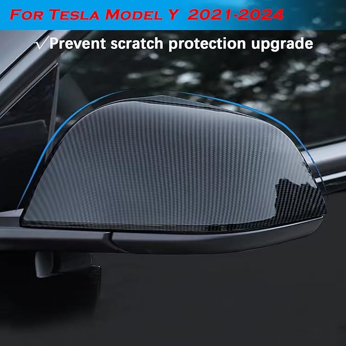 YHCDSEA Rearview Mirror Guard Cover for Tesla Model Y, Side Mirror Cover Exterior Accessories fit for Model Y 2024 2023 2022 2021 (Glossy Carbon Fiber Pattern)
