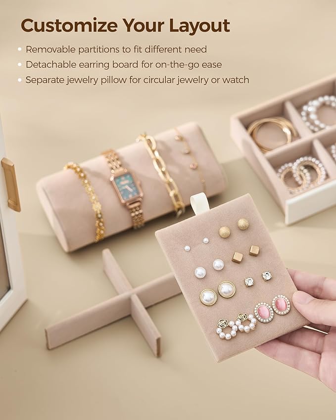 Glimmloop 360° Rotating Jewelry Box with 7 Drawers, Spacious Vertical Jewelry Organizer with Glass Window, Jewelry Storage Ca