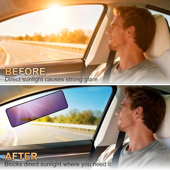 XCBYT Square Car Window Shades - 4 Pack Static Cling Sun & Glare Blocker, Removable Semi-Transparent Window Tint for Windshield, Side & Rear Windows, Long Size 15.75" x 7.09"