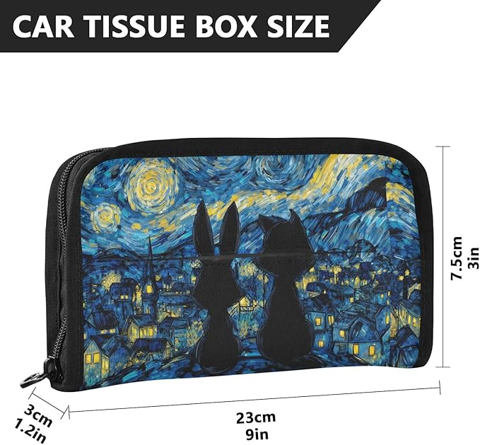 Car Tissue Holder Car Visor Organizer Tissue Box Holder for Car Sun Visor Organizer with Car Vehicle Accessories Essentials Interior for Women Men Blue Starry Night Fox Bunny