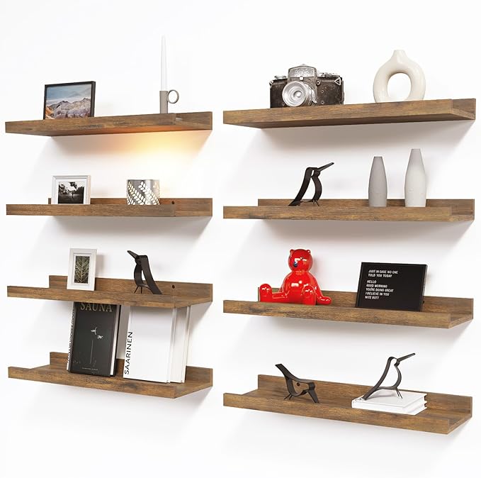 RICHER HOUSE 8 Set Floating Wall Mounted Shelves, Nursery Hanging Book Shelves with Lip for Storage, Display Picture Ledge Sh