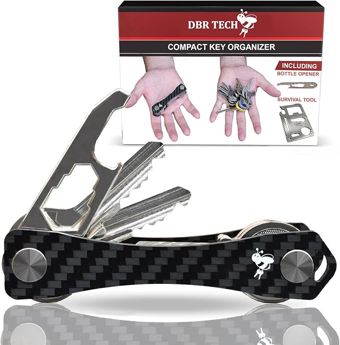 Carbon Fiber Compact Key Holder, Premium Smart Key Organizer Keychain (4-20 Slots), Heavy Duty Minimalist Multikey Folding Po