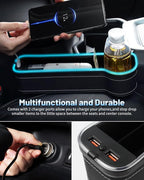 Shademax RGB Color Changing LED Car Seat Gap Filler Organizer Console Side Seat Gap Storage Box with Cup Holders and USB Chargers for Car Interior Accessories (2 Pack)