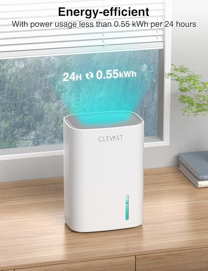 CLEVAST Small Dehumidifier for Home, 30oz Compact Mini Dehumidifier with Auto Shut-Off, Quiet 24dB Portable Air Dehumidifier