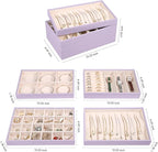 LANDICI Stackable Jewelry Organizer Trays 4 Set,PU Leather Jewelry Organizer Drawer,Jewelry Storage Display Tray for Earring 