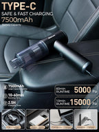 aokway Car Vacuum Portable Cordless 15000PA Powerful Suction, 7500mAh, 4-in-1, High Power Mini Vacuum Cleaner for Car, Home, 