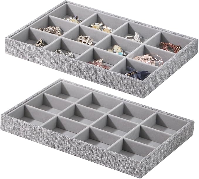 Stackable Jewelry Organizer Tray For Drawers,White Leather Small Earring Storage Tray,Bracelet And Necklace Display Box,Jewel