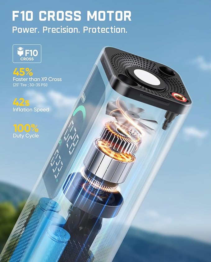 Fanttik X10 Cross Tire Inflator/Blower 2-in-1, Cordless Tire Inflator Portable Air Compressor, 150PSI Air Pump for cars and bikes, with Light and Power Bank, Deflate for Air Mattresses, Pool Floats