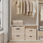 Yawinhe Fabric Storage Bins with Handles, Foldable Baskets for Shelves, Cubes with 3 Handles, Large Boxes for Clothes, Beige,