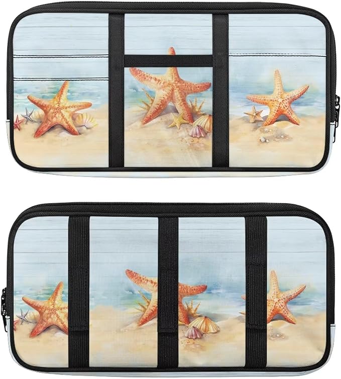 Beach Starfish Car Sun Visor Organizer Fashion Car Sun Visor Storage Bag Multi-Pocket Car Interior Accessories Easy to Store and Install Fits for Cars SUV