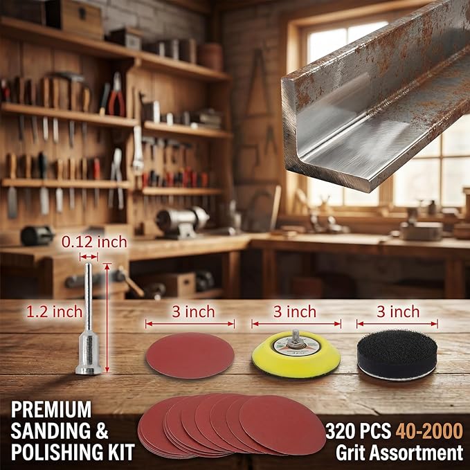 320PCS 3 Inch Sanding Discs, MAPRIAL Headlight Restoration Kit 40-2000 Grit Assortment Hook and Loop Sandpaper with 1/8”Shank Backer Plate, Sanding Pad for Drill Tools Attachment, Woodworking, Metal