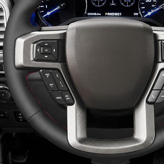 MEWANT Hand Stitch Steering Wheel Cover for Ford F150 F250 F350 Expedition 2018-2021 Ford F150 Truck Steering Wheel Wrap