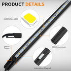12V LED Interior Light Bar Kit Dimmable IP67 Waterproof Camping String Lights, 2 Bars White & 2 Bars Amber Aluminum Magnetic Mount Exterior Lights for RV, Camping Tent,Car