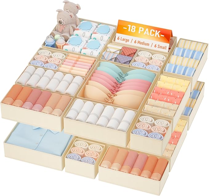 DIMJ Drawer Organizer Clothes Storage- 18 Pack Baby Dresser Organizer for Nursery, Foldable Closet Drawer Organizer Bins for 