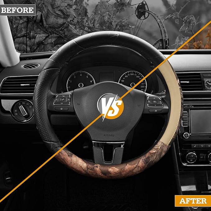 Mossy Oak Full Camo Steering Wheel Cover - Made from Premium Leather, Universal Fit for 14 1/2 to 15 inches - Official Licens