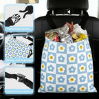 Checkered Smiling Daisy Car Trash Bag - Waterproof Car Trash Bag Hanging Leakproof Car Garbage Bag - Washable Reusable Trash Bag For Car Interior Hanging Organizer Storage Vehicle Travelling Camping