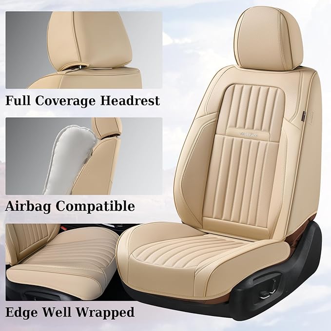 Coverado Front and Back Seat Covers for Cars, Automotive Seat Covers for Trucks, Nappa Leather Car Seat Covers, 5 Seats Water