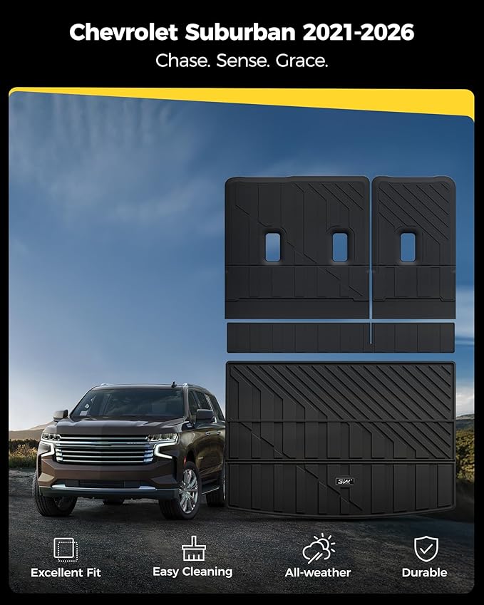 3W Cargo Liner & Seat Back Mats for 2021-2026 Chevrolet Chevy Suburban/GMC Yukon XL (Only Yukon XL, Not Fit Yukon)/Cadillac Escalade ESV (Only Escalade ESV, Not Fit Escalade)