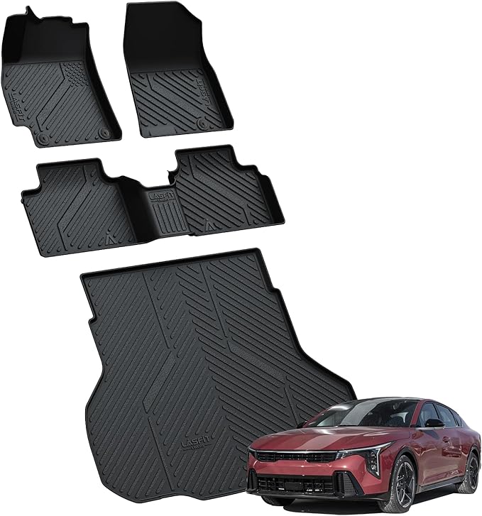 LASFIT Floor Mats & Cargo Mat for Kia K4 2026 2025 All Weather TPE Custom Fit Floor Liner 1st & 2nd Row Full Set Car Mats and Trunk Mat Accessoires, Black