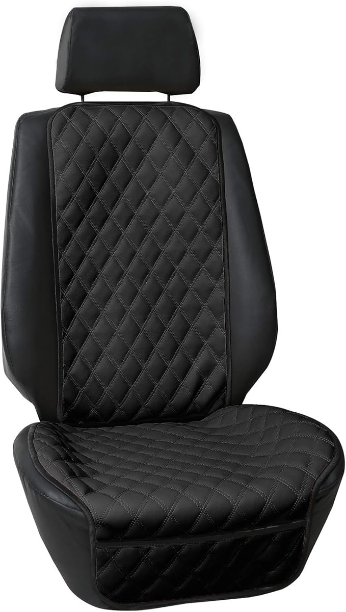 FH Group Car Seat Cushion – Faux Leather Single Front Seat Cover with Front Pockets, Airbag Compatible, Universal Fit Car Sea