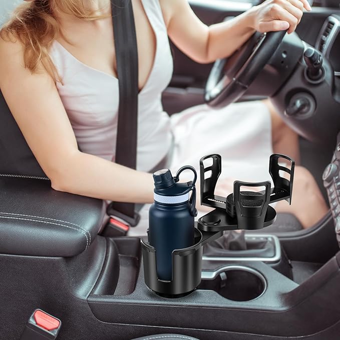 Car Cup Holder Expander, Universal 2 in 1 Large Cupholder Expander Adapter for Car with Adjustable Base, Fits Large Bottles, 