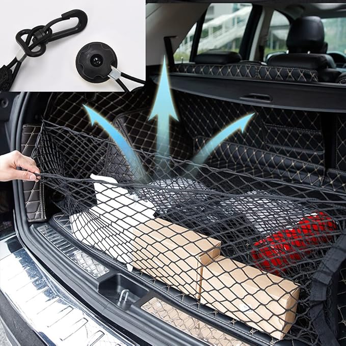 Car Rear Cargo Net with Good Elasticity&Tensile Strength Trunk Organizer for SUV Truck,Ideal Keeps Overlanding Accessories,Car