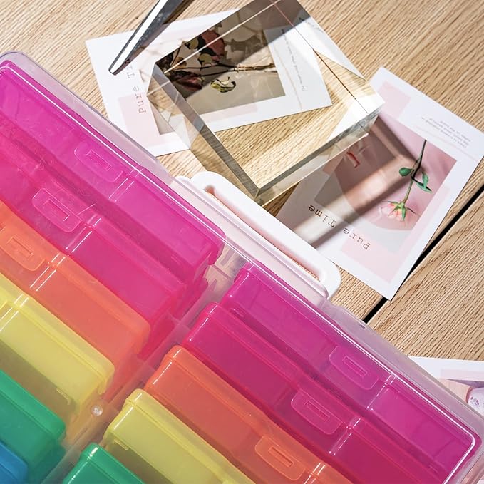 novelinks Transparent 4" x 6" Photo Cases and Clear Craft Keeper with Handle, 16 Inner Photo Organizers & Photo Storage Box, 